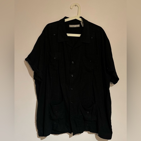 Monte Carlo linen blend black short-sleeved button up shirt with details - Picture 5 of 15